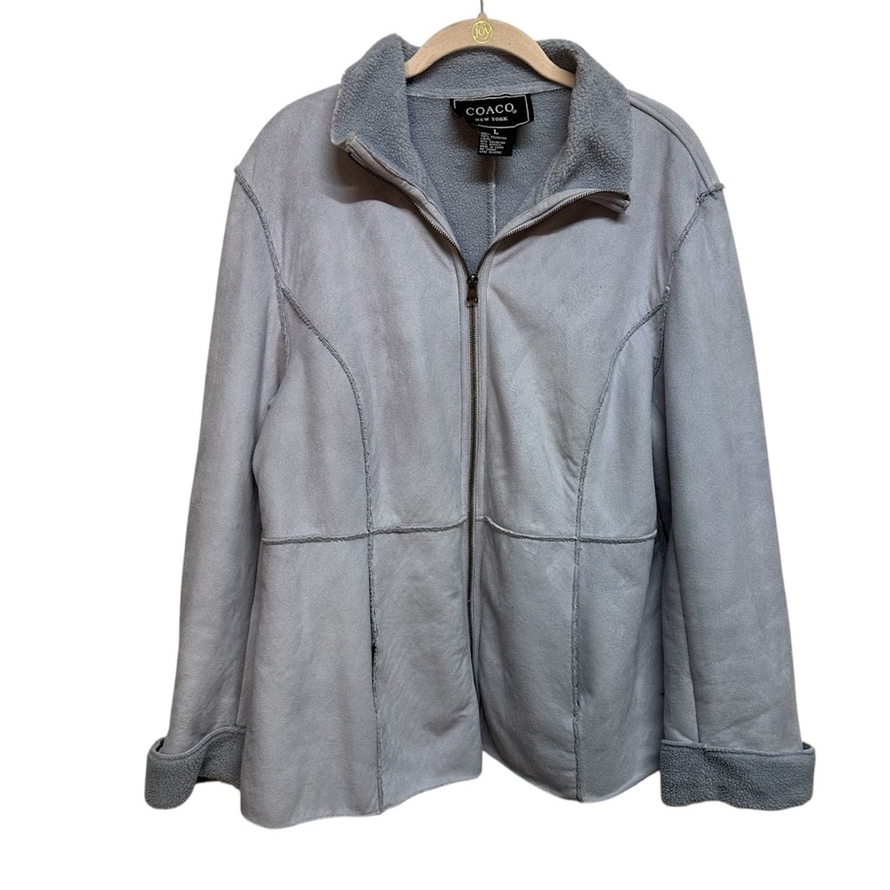 Vtg COACO New York Women Faux Suede Jacket Fleece Lined Light Blue Sz L